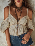 Bohemian Striped Off-the-shoulder Blouse With Lace Trim