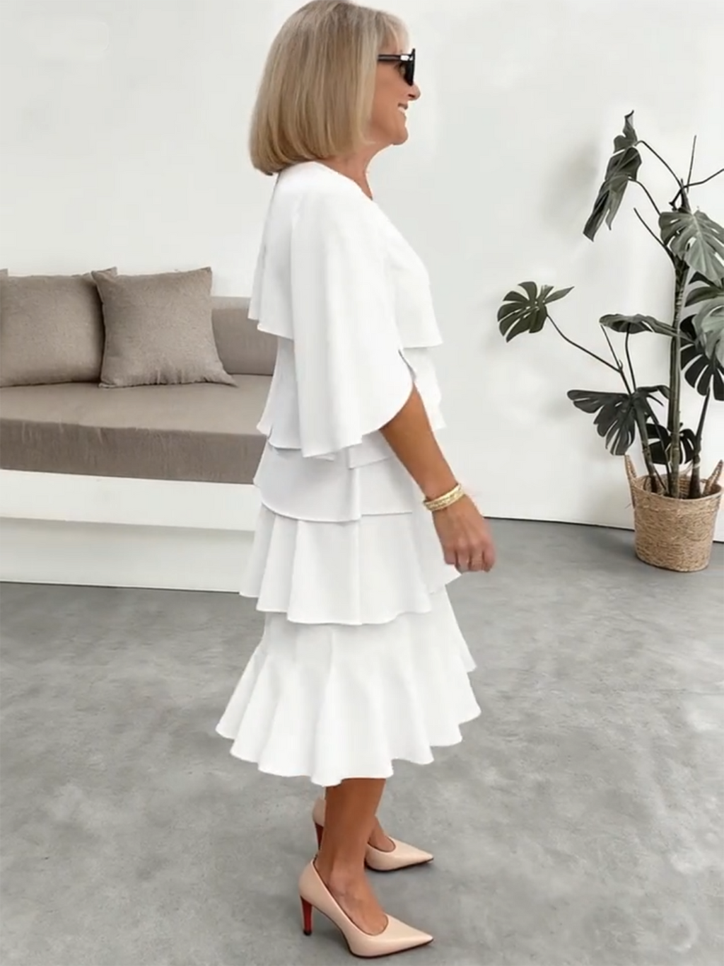Long Dress Slit Sleeves Evening Dress Best for Covering The Belly Loose Layer Cotton Multi-layer Dress