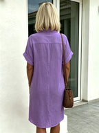 Solid Color Shirt Dress Simple, Made of Breathable, Featuring a Lapel Collar and Orderly Button Arrangement That Adds a Vintage Charm