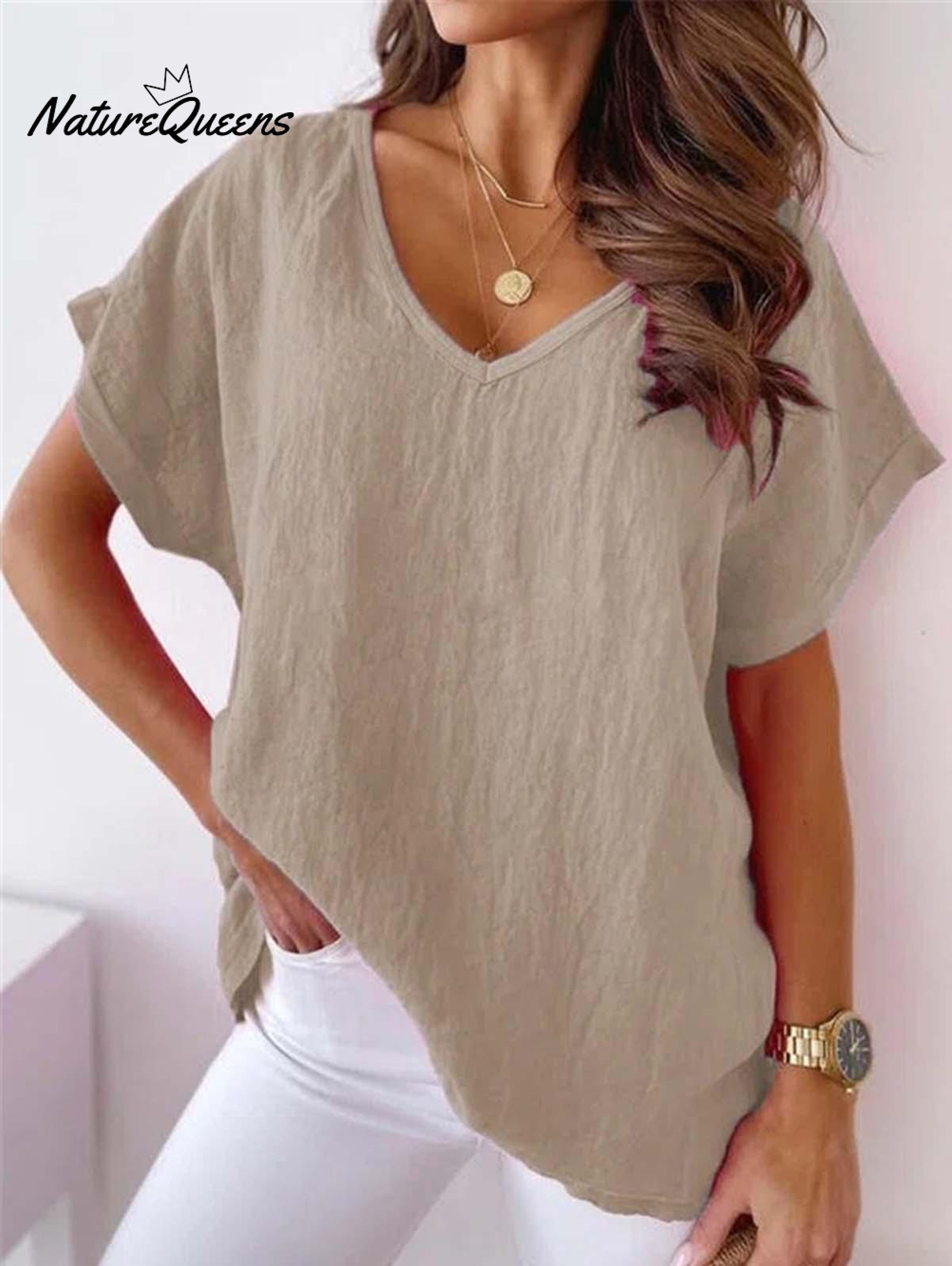Solid V Neck Casual Top