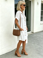 Solid Color Shirt Dress Simple, Made of Breathable, Featuring a Lapel Collar and Orderly Button Arrangement That Adds a Vintage Charm