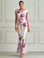 Elegant Floral Cowl-Neck Mermaid Dress