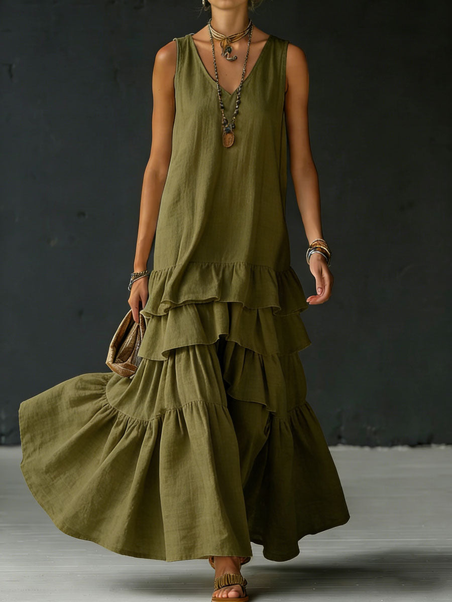 Women's Cotton And Linen Loose-fitting Solid Color Vest Dress