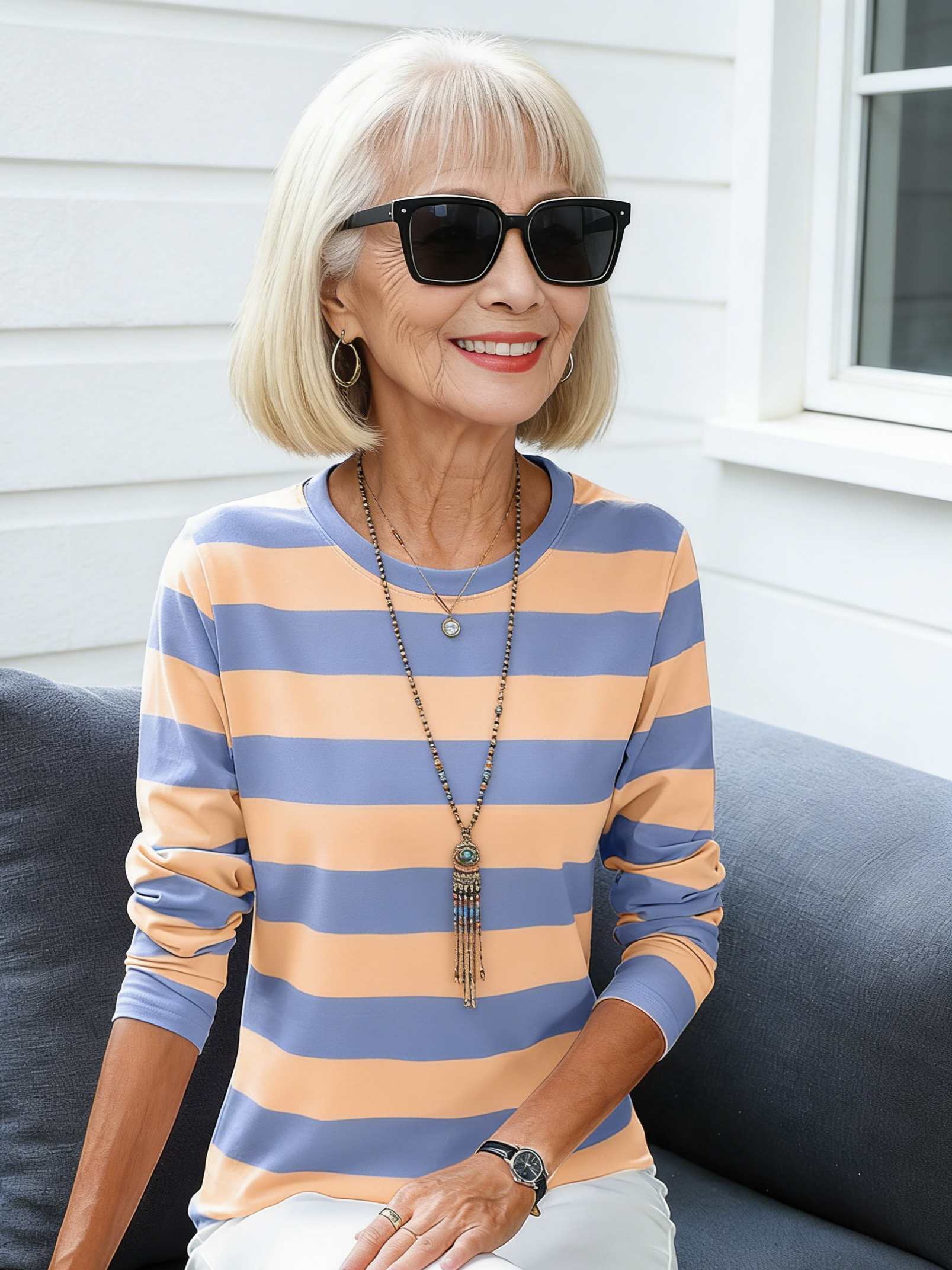 Loose Cotton Long-sleeved T-shirt Women's Autumn Clothes Outer Bottoming Shirt Striped