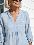 Textured Fabric Jacquard Cotton and Linen Dress Explosive V-Neck Casual Loose Pocket Elegant