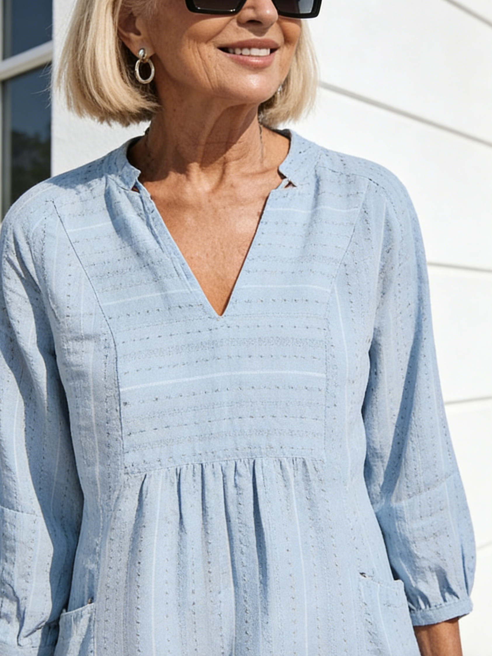 Textured Fabric Jacquard Cotton and Linen Dress Explosive V-Neck Casual Loose Pocket Elegant