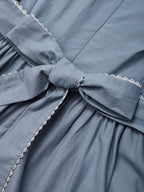 Linen Midi Dress, Sleeveless, Crew Neck, Plain, Vintage, Blue