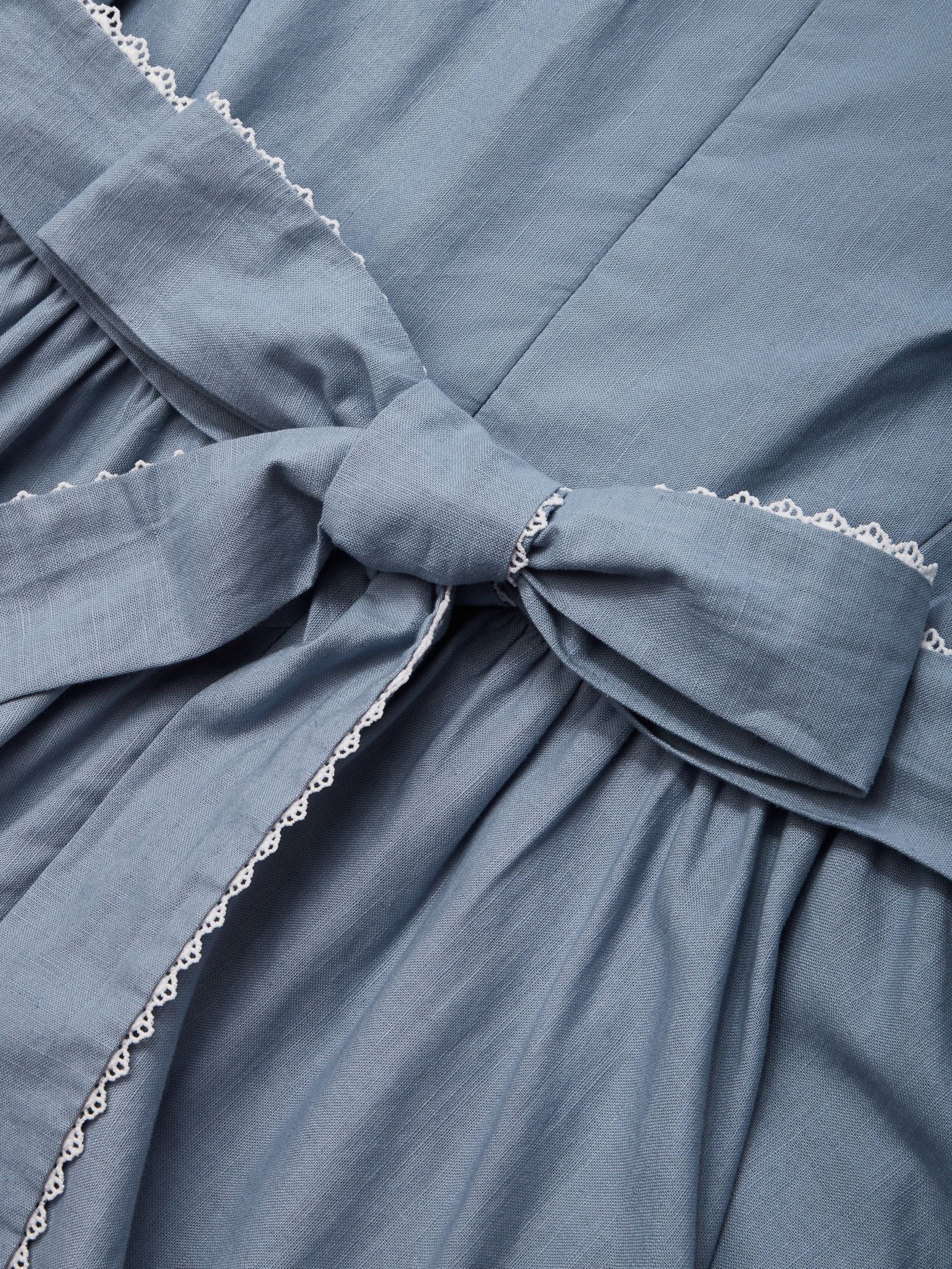 Linen Midi Dress, Sleeveless, Crew Neck, Plain, Vintage, Blue