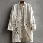 Men's Vintage Japanese Cherry Blossom Art  Linen Blend Kimono