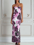 Cross-Strap Strapless Floral Bodycon Maxi Dress