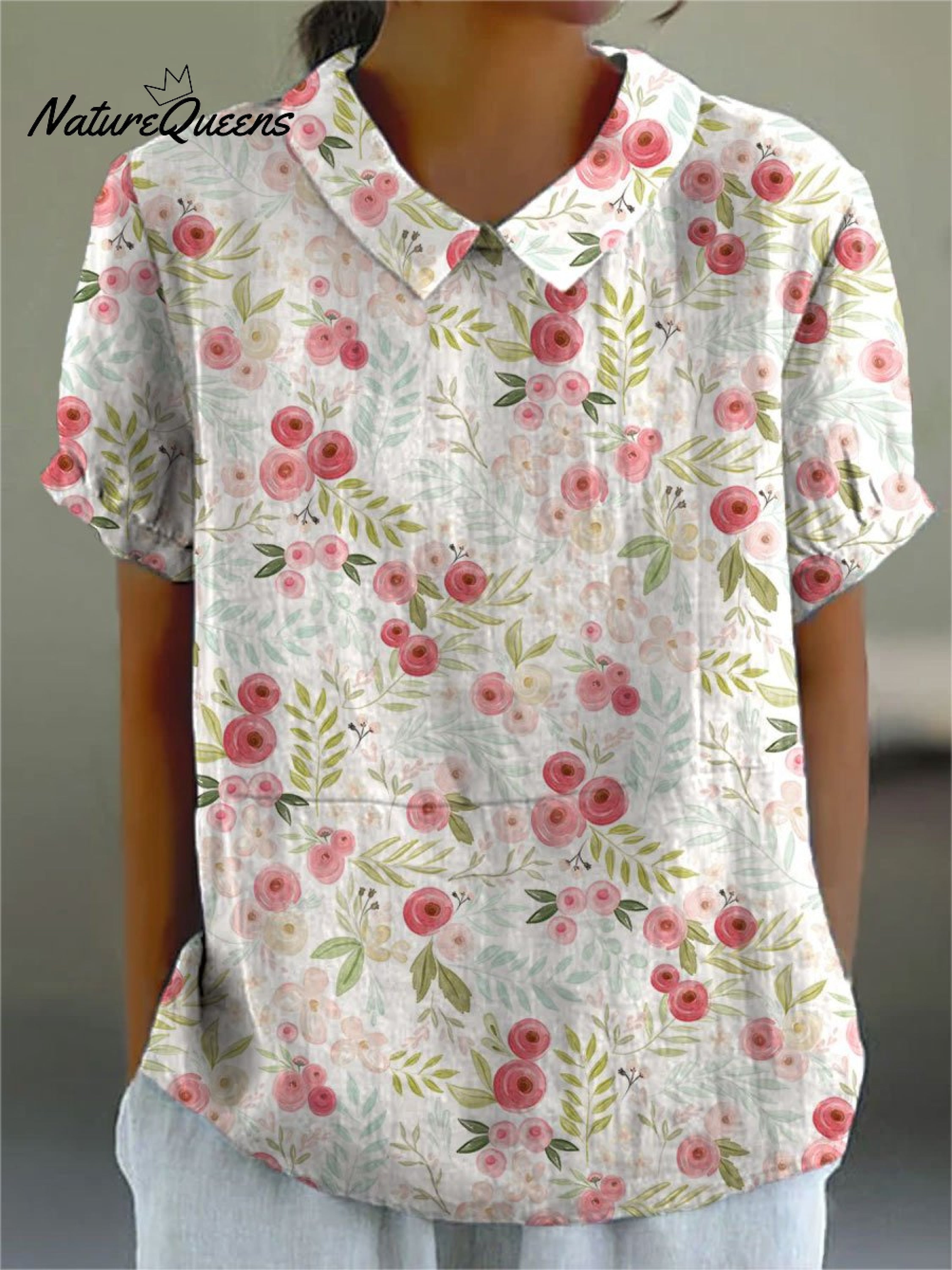 Women's Floral  Print Casual Cotton And Linen Shirt