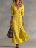 Casual Linen Cotton Button Dress