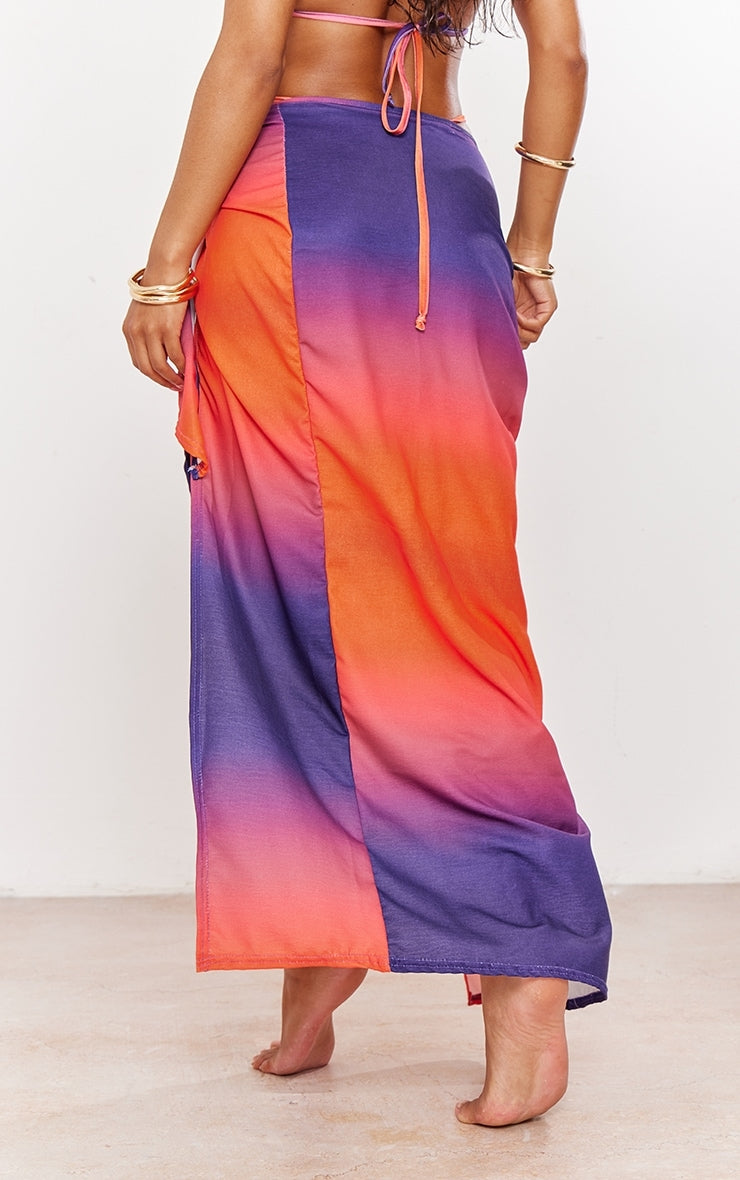Purple Ombre Printed Tie Maxi Beach Sarong