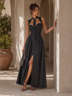 Bustier Halter Neck Maxi Dress With Front Slit