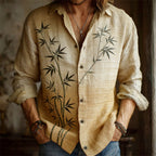 Japanese Bamboo Gradient Pattern Men's Linen Long Sleeve Shirt