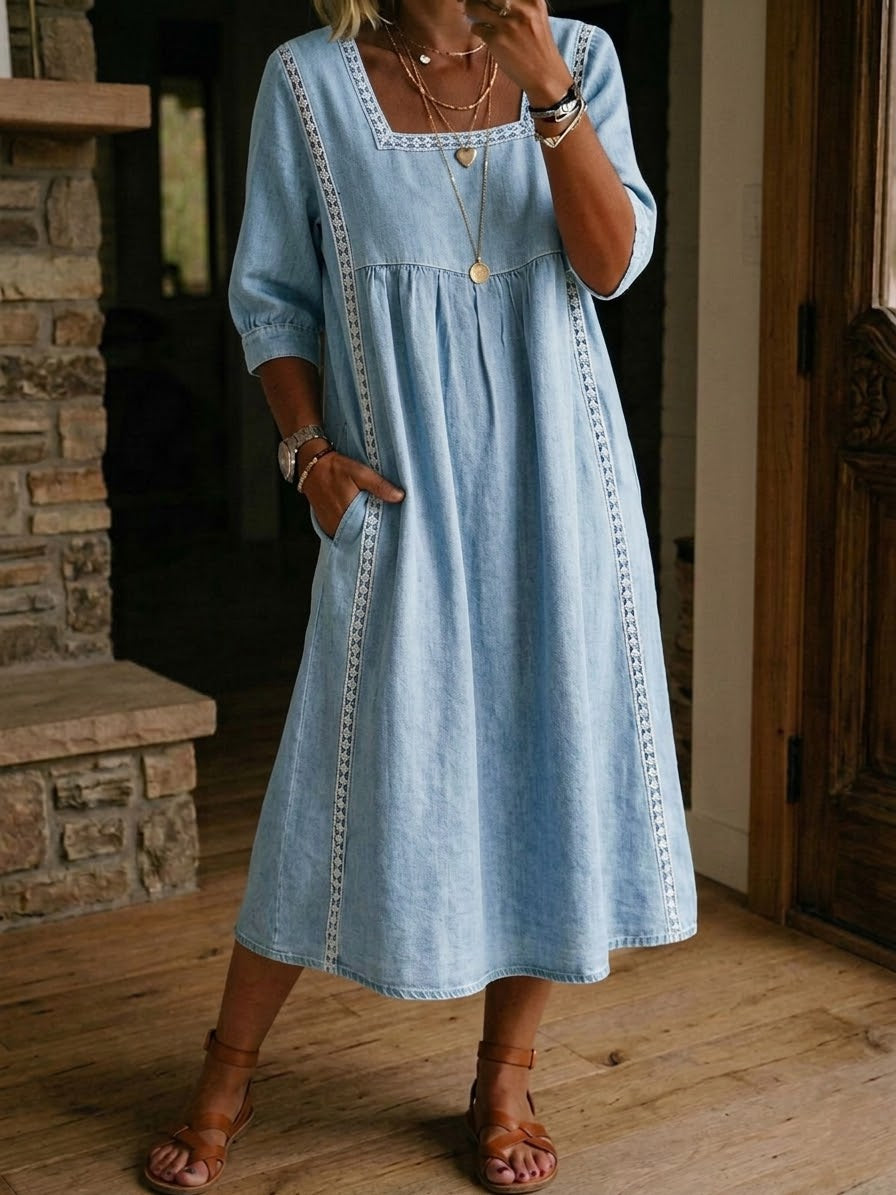 Casual Patchwork Denim Dress