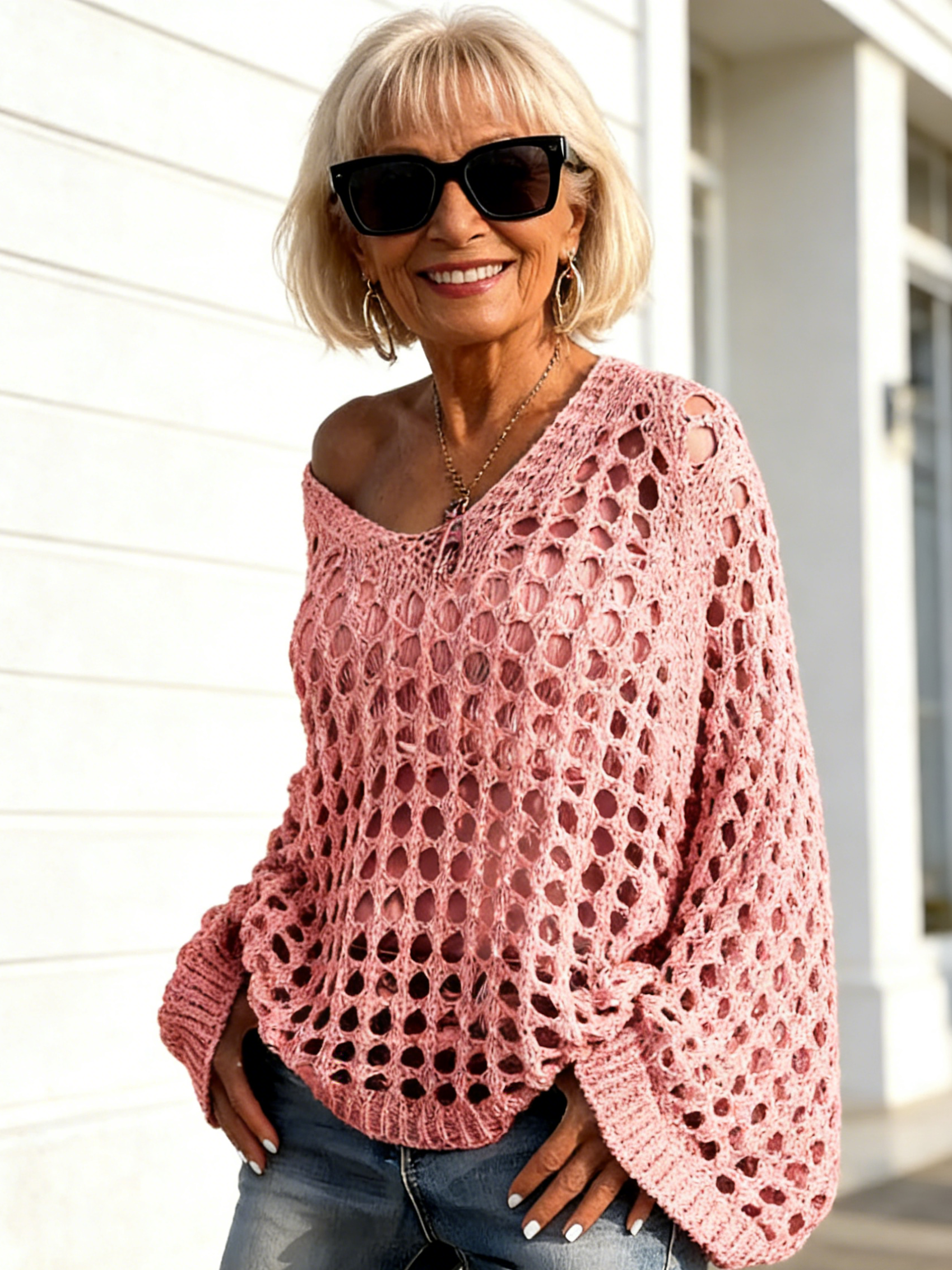 Sexy Hollow Knitted Sunscreen Shirt Vacation Knitted Sweater Women's Spring and Summer Outdoor Beach Blouse Top