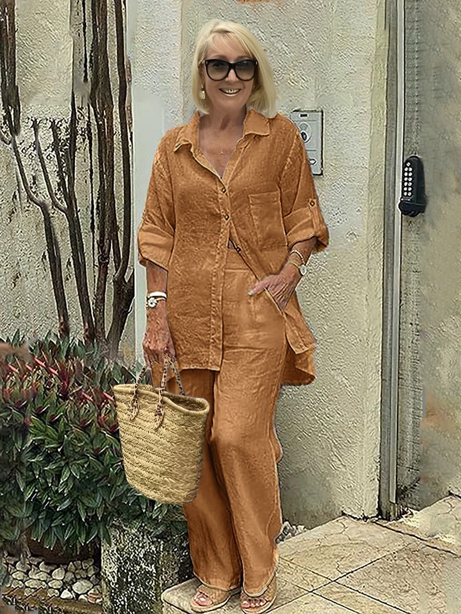 Cotton and Linen Two-piece Button Style Casual and Soft