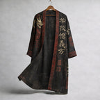 Men's Retro Calligraphy Dragon Art Pattern Linen Blend Kimono