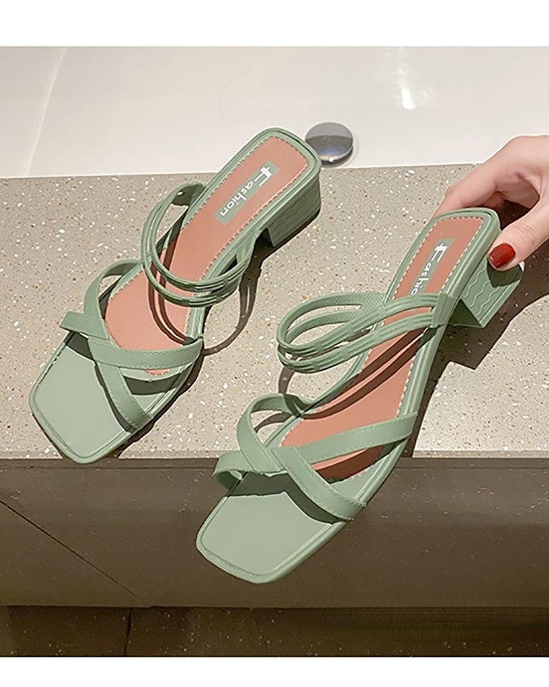 Chunky Heel Wedge Slippers Sandals Two-Way Beach Seaside Half Slippers