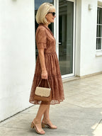 Floral Mesh Dress Large Size Loose and Thin Short Sleeves Fat Girl Middle-aged and Elderly Mother Skirt
