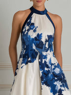 Elegant Floral Halter A-Line  Midi Dress