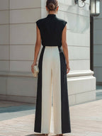 High-Neck Sleeveless Top & Contrast Wide-Leg Pants Set