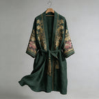 Japanese Maple Leaf Print Linen Blend Kimono