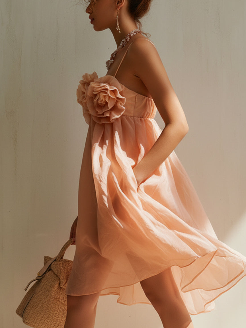Blush Pink 3D Floral Cotton Mini Dress