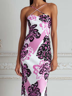 Cross-Strap Strapless Floral Bodycon Maxi Dress