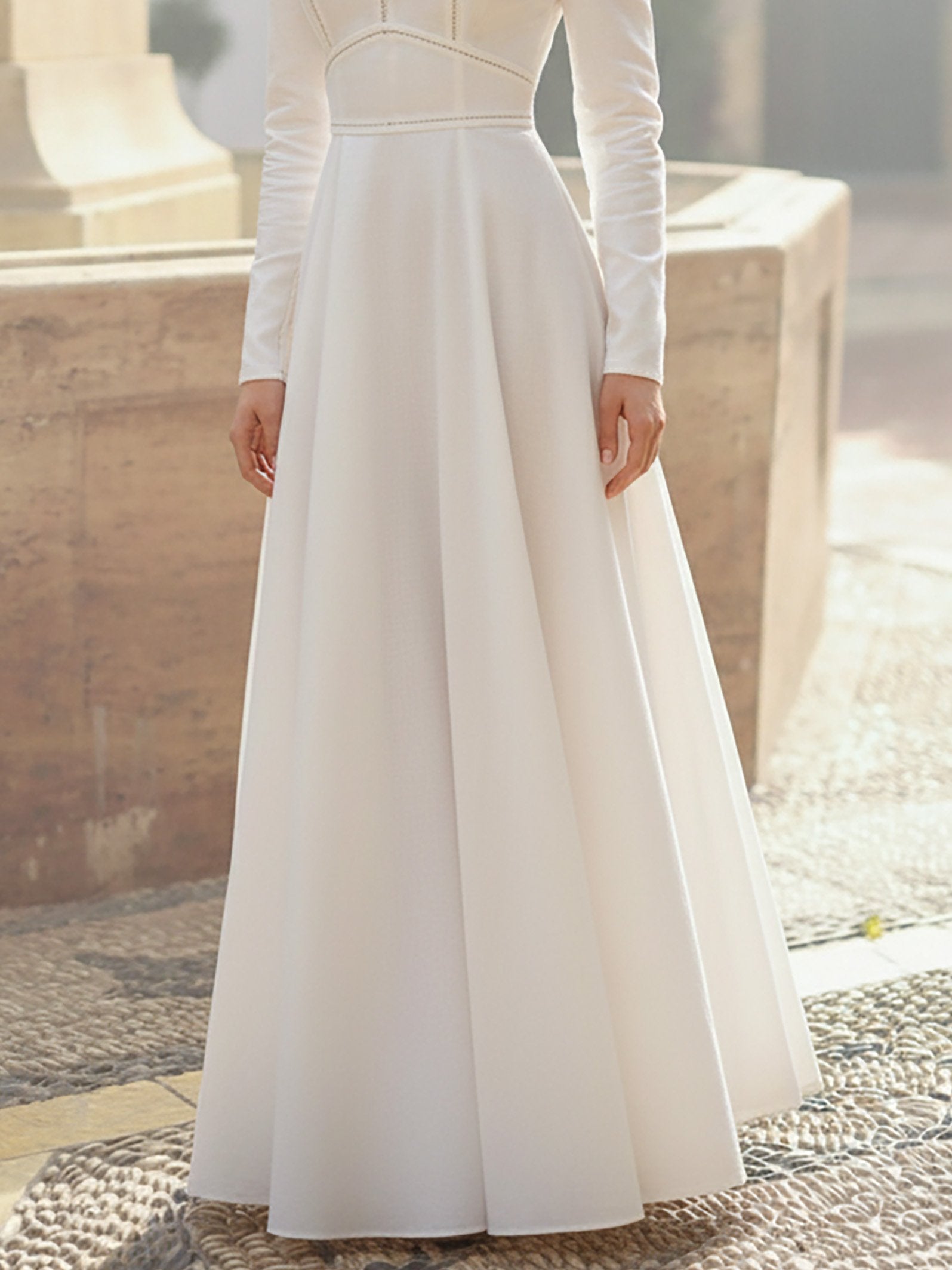 Maxi Linen Dress, Long Sleeves, Round Neck, Plain, French Vintage, White