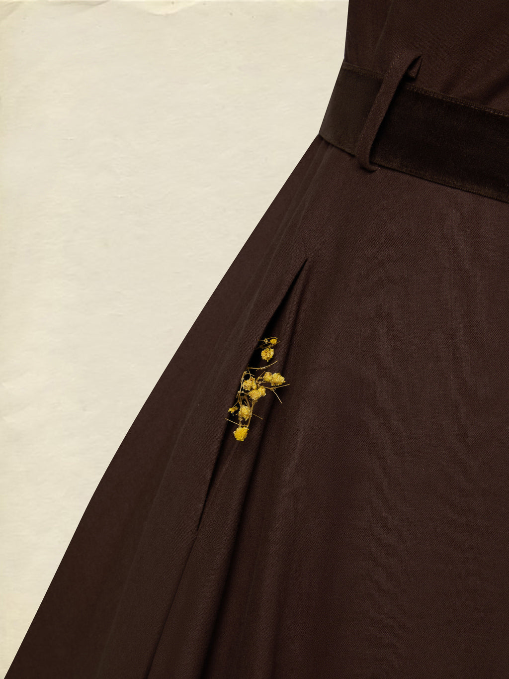 Midi Cotton Dress, Long Sleeves, Shawl Collar, Plain, Belt Design, Vintage, Coffee