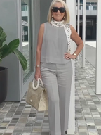 Sleeveless Solid Cotton and Linen Set for Breathable and Comfortable Holiday Two-Piece Set