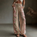 Women's Retro Floral Art Casual Linen Pants