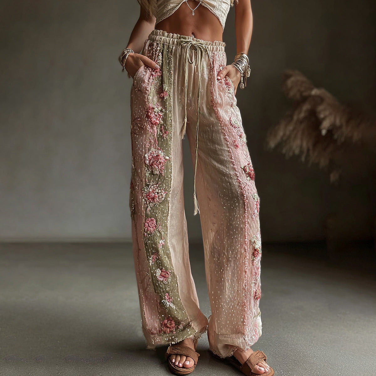 Women's Retro Floral Art Casual Linen Pants