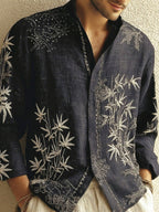 Men's Japanese-style Bamboo And Geometric Pattern Art Casual Shirt