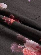 Cotton Blouse, Long Sleeves, Stand Collar, Floral, Lace, Vintage, Black