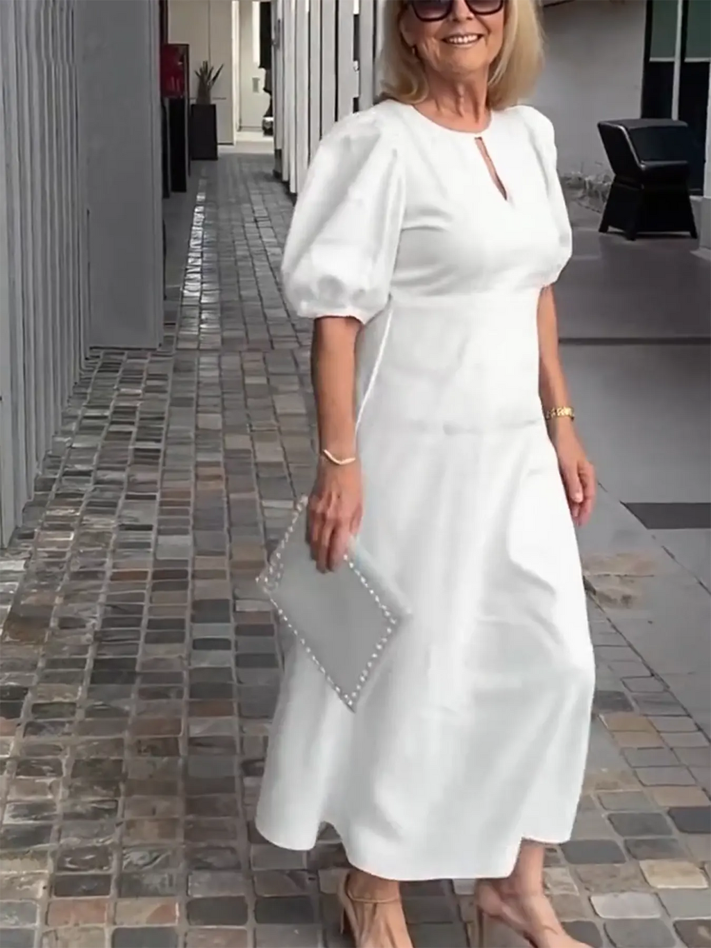 Evening Dress Formal Dress Solid Color Loose-Fitting Casual Round-Neck Small Lantern Sleeves