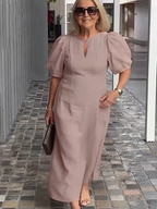 Evening Dress Formal Dress Solid Color Loose-Fitting Casual Round-Neck Small Lantern Sleeves