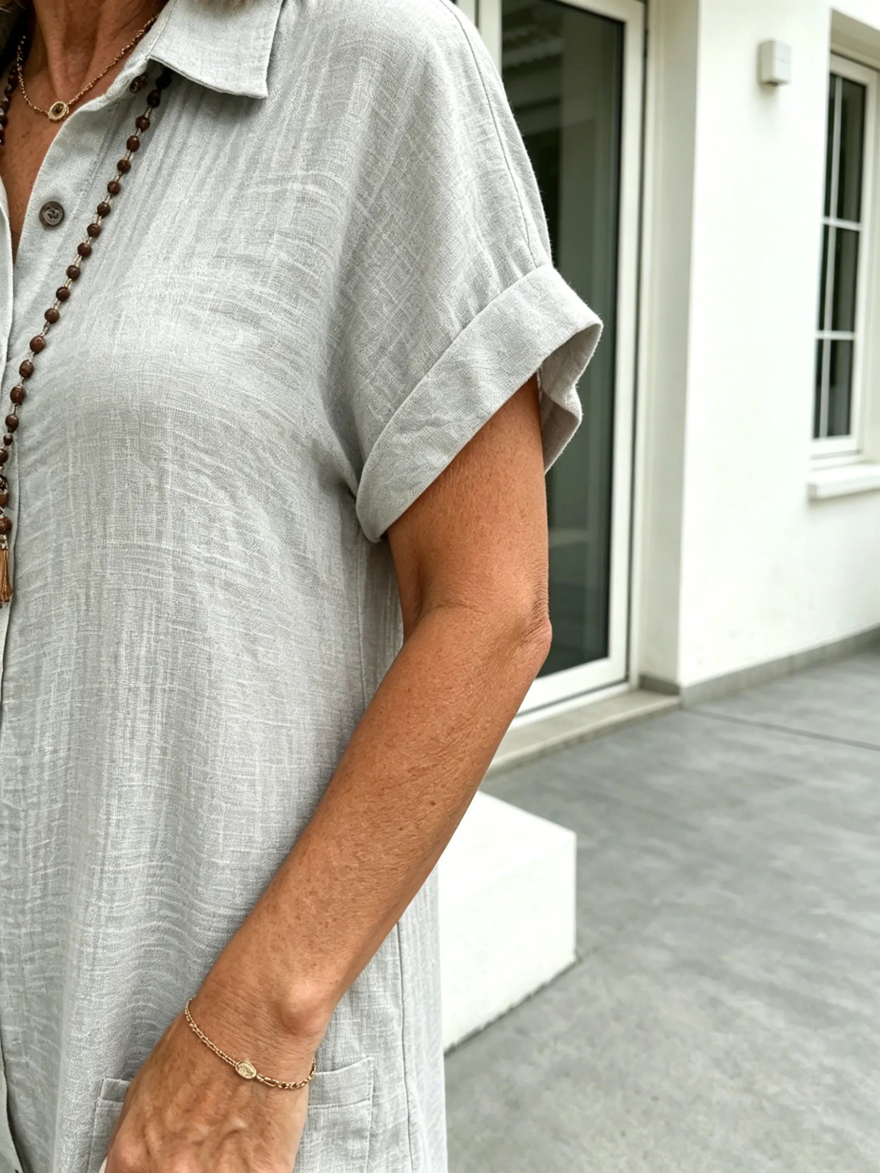 Solid Color Shirt Dress Simple, Made of Breathable, Featuring a Lapel Collar and Orderly Button Arrangement That Adds a Vintage Charm