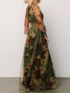 Oil Painting Printed Mesh Women's Dress