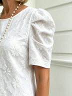 Bubble Sleeve Textured Jacquard Crew Neck Vintage Style Dress