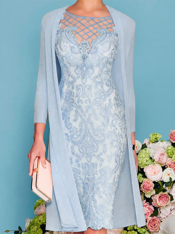 Knee-length Chiffon Lace Bodysuit Two-piece Suit