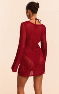 Burgundy Crochet O Ring Mini Beach Dress