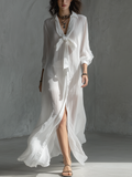 Airy Tie-Front Long Sleeve Maxi Dress
