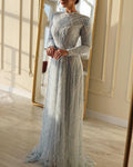 Women' Round Neck Long Sleeve Mesh Sequin Dress