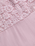 Midi Cotton Dress, Sleeveless, Off The Shoulder, Plain, Lace, French Vintage, Pink