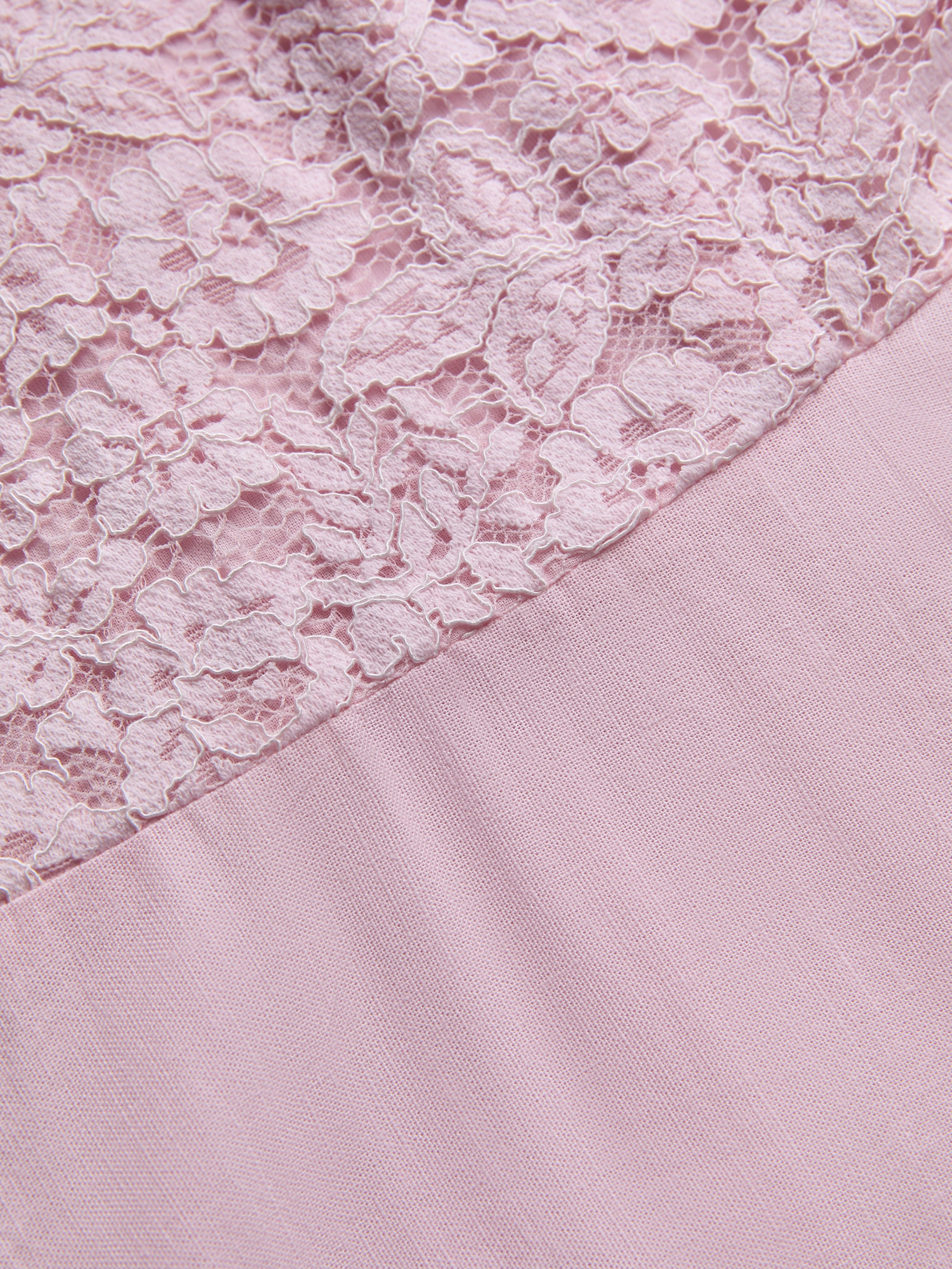 Midi Cotton Dress, Sleeveless, Off The Shoulder, Plain, Lace, French Vintage, Pink
