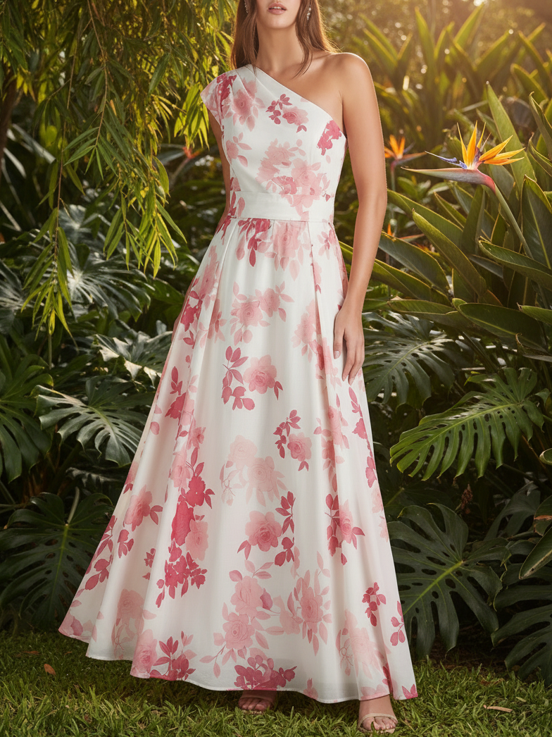 Maxi Cotton Dress, Sleeveless, Floral, Belt Design, Vacation, Vintage, Red