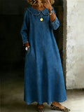 Women's Peter Pan Collar Long-sleeved Casual Loose Denim Dress